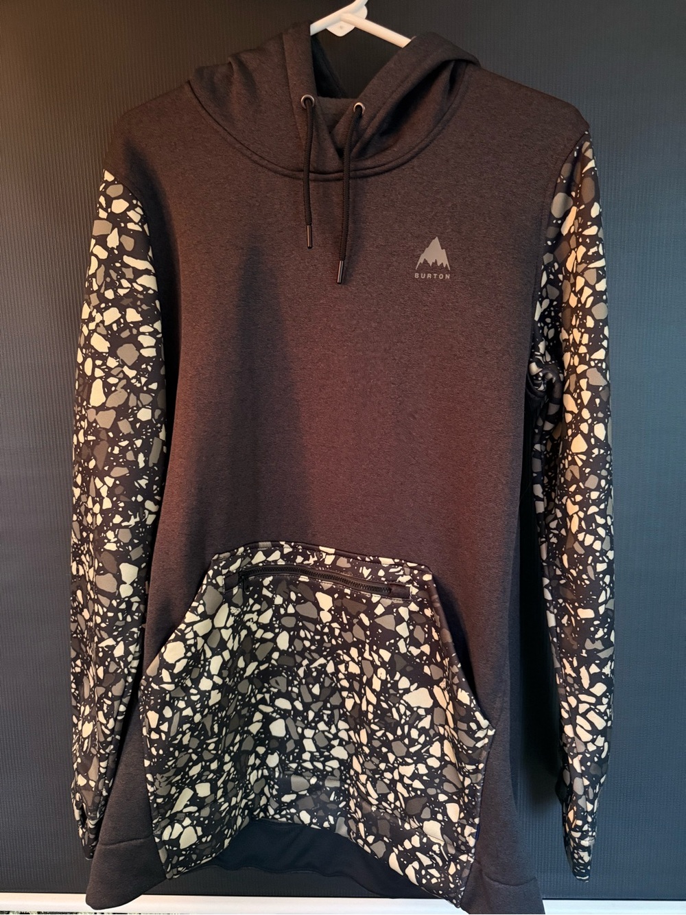 Burton Black Hoodie with Cream Terrazzo Sleeves and Pocket
